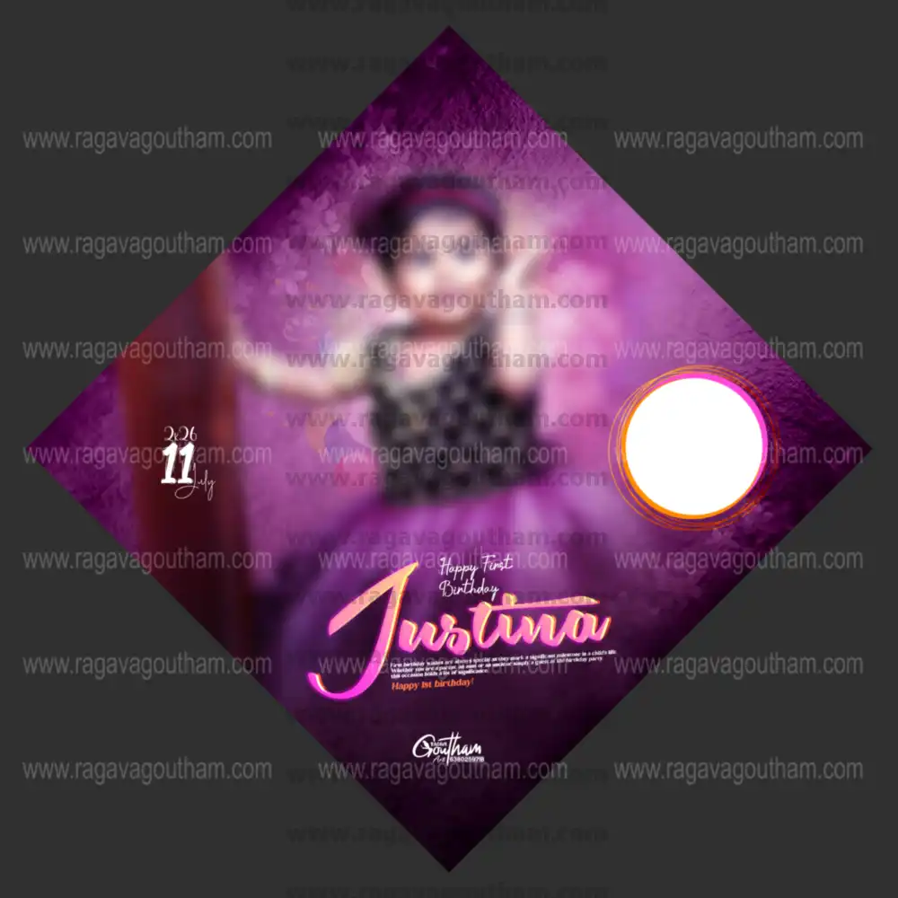 Luxury Dark Purple Gown Girl Birthday Diamond Frame PSD