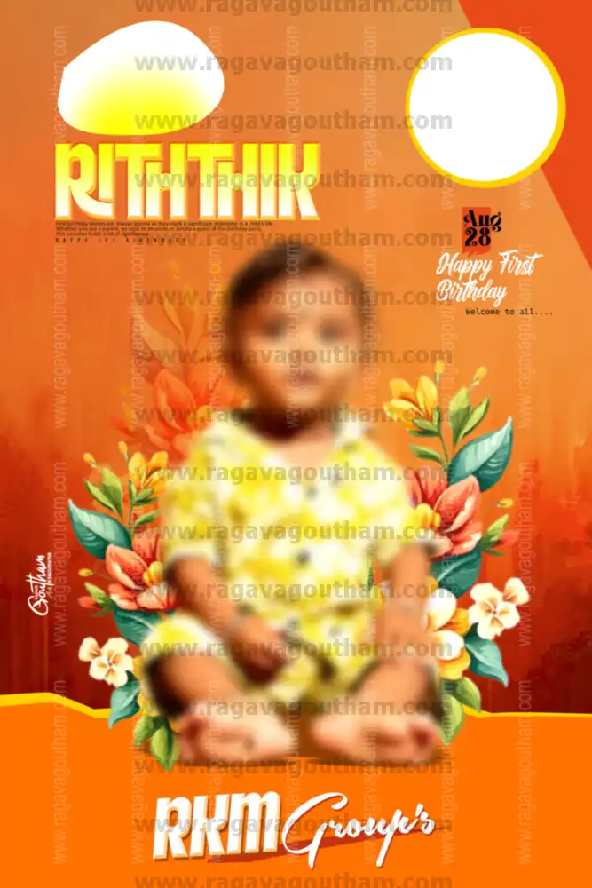 Warm Orange Floral Baby First Birthday Vertical Flex Template