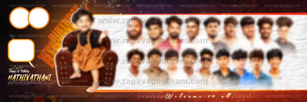 Panoramic Friends Gathering Birthday Stage Welcome Banner PSD