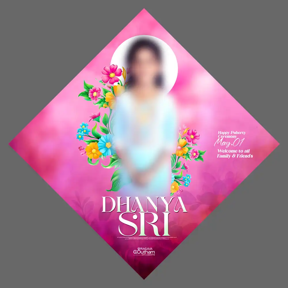 Beautiful Pink Floral Diamond Shape Puberty Function PSD