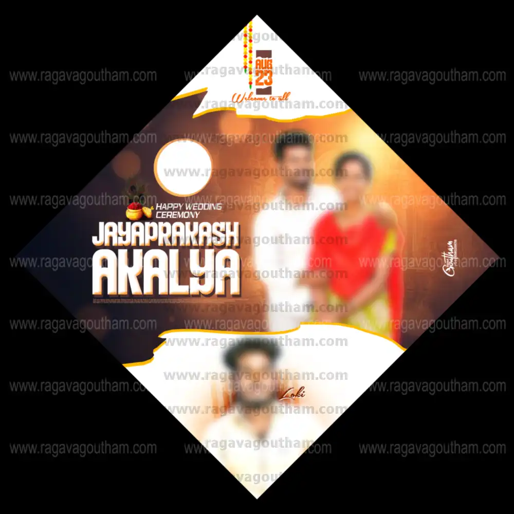 Luxury Red & Gold Flare Diamond Shape Reception Flex Design PSD