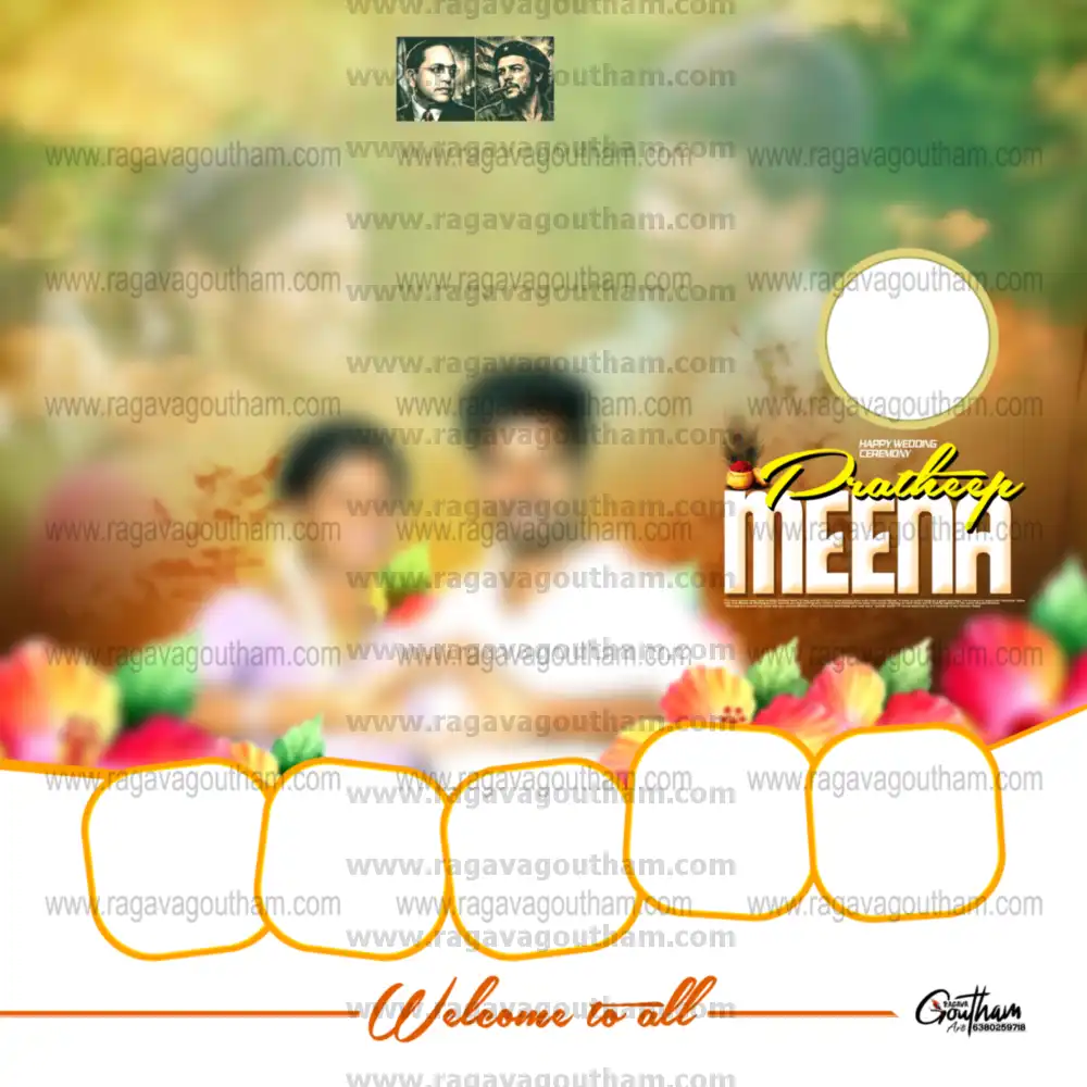 Traditional Floral Garden Multi Photo Grid Wedding Welcome Board PSD