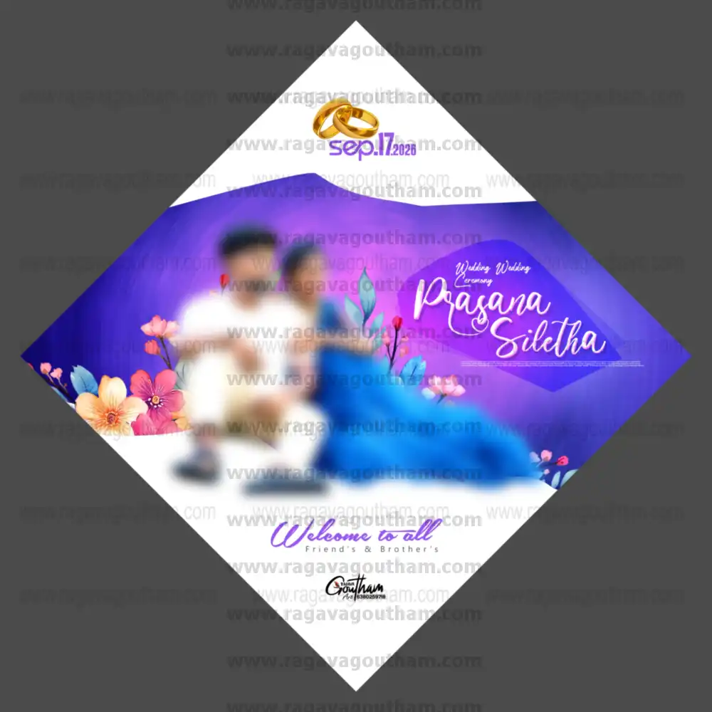 Royal Purple Neon Glow Diamond Shape Wedding Welcome Flex Template