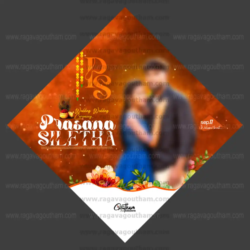 Warm Sunset Silhouette Diamond Shape Couple Marriage Banner PSD