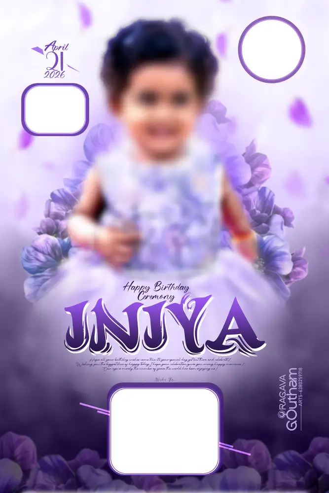 Creative Purple Kids Birthday Photo Frame PSD