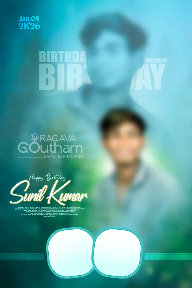 Teal Gradient Double Slot Birthday Photo Frame Template