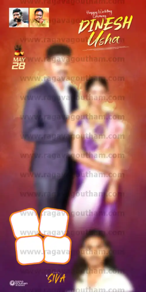 Red & Purple Gradient Multi Frame Wedding Couple Photo Template PSD