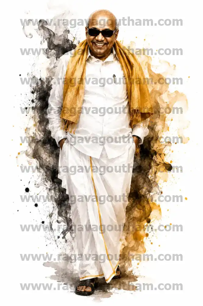 Full Length Standing Kalaignar Karunanidhi Splash Art Vector