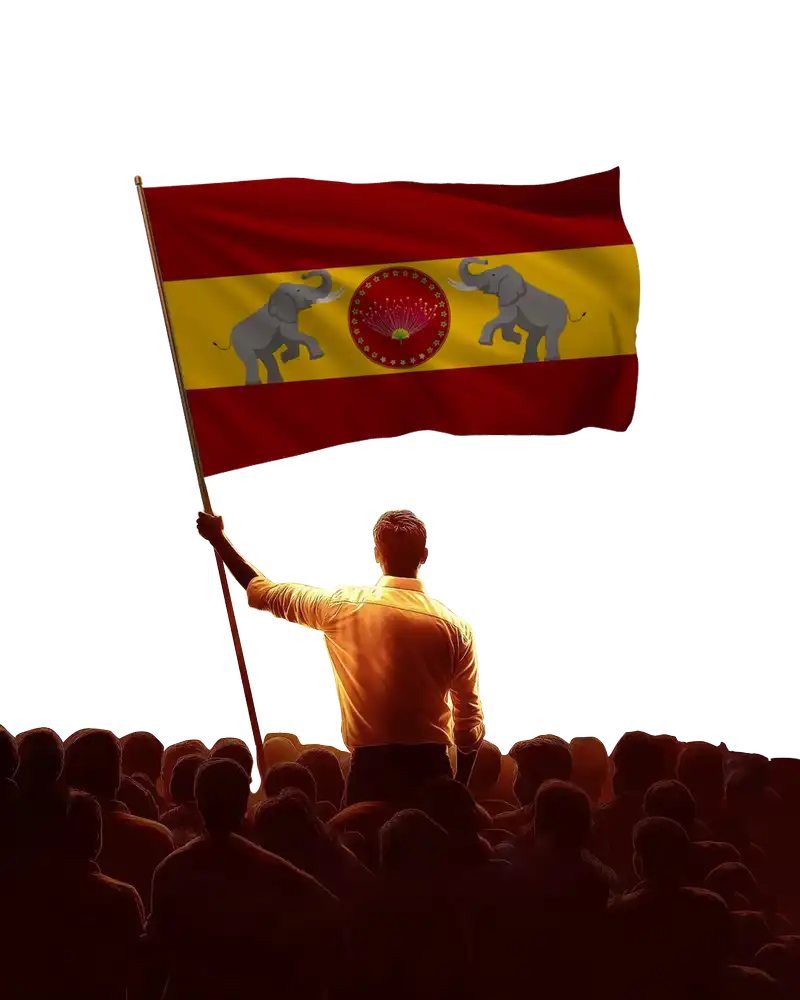 TVK Volunteer Silhouette with Waving Flag Layout Design