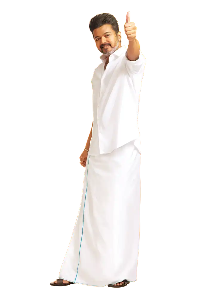 Vijay Walking in Traditional White Veshti Cutout Asset